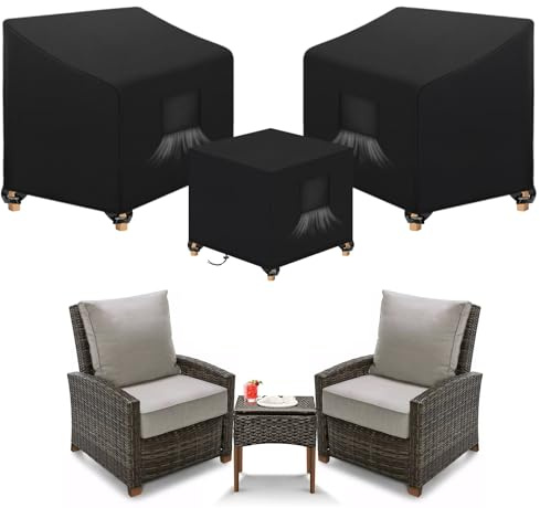 SIRUITON 3 Piece Outdoor Veranda Patio Garden Furniture Cover Set with 420D Durable and Water Resistant Fabric,Fit for Outdoor Wicker Patio Furniture Sets/Rattan Chair Conversation Sets-Balck