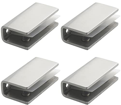 GmeDhc Glasklemme Edelstahl 8-12mm, 4 Stück Glas Regalbodenträger, Glashalter Edelstahl, Glasbodenträger, Glasregal Halterung, Gebürstet Fertig, für Balustrade Treppe Handlauf, Silber