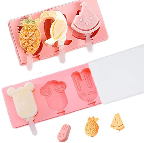 Ice Cream Bar Mould 6 Silicone Pop Ice Lolly Mold Maker Frozen Chocolate Creative Dessert Popsicle DIY Ice Cream Stick Tray Home Kitchen Tools Moulds + 6 Reusable Silicone Sticks Summer Gift