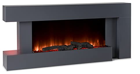 Klarstein Decorative Cheminee Electrique en Bois Effet Flamme, Chauffante de 2000W, Télécommande et Minuterie, Chauffage Fausse Cheminée LED Électrique Murale a Poser, Noir
