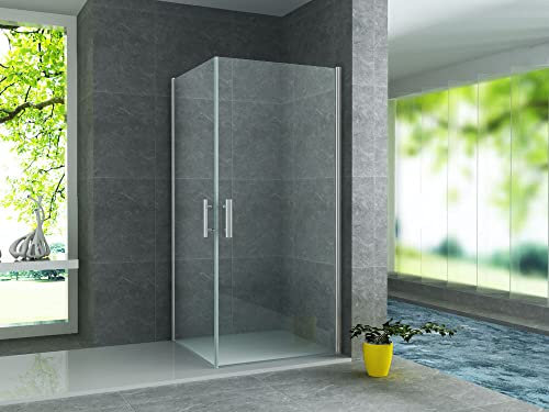 Aloni Duschkabine 80x80x190 Eckduschkabine mit Doppel-Schwingtür - chrom - Duschabtrennung mit Eckeinstieg & ESG-Sicherheitsglas 6 mm - Easy-Clean Nano-Beschichtung - Teilgerahmt & Hochwertig