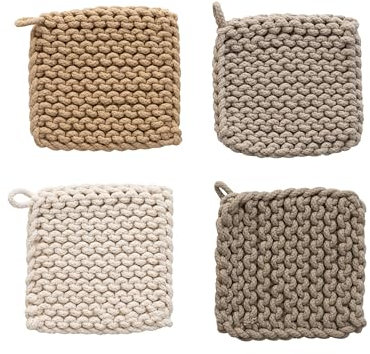 Creative Co-Op Cotone all'uncinetto, 4 colori presine, 8 L x 8 W x 0 H, multicolore