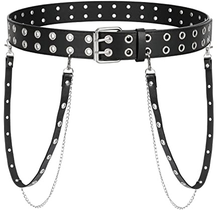 LEACOOLKEY Doppelloch Nietengürtel, Punk Hip Hop Rock Gürtel für Damen