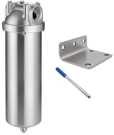 Amwater NSF/ANSI 42 Stainless Steel Whole House Water Filter Housing, 10 x 2.5 Sediment Water Filter System for Heavy Duty, Well & City Water, 1 NPT Port, Drain Valve Style C(Square Head)