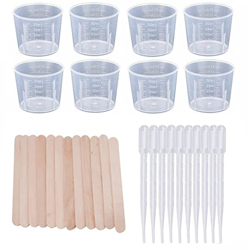 Kunststoff-Mischbecher mit 3 ml Einweg-Pipetten und 11. 5 cm Rührstäbchen Messbecher, Messbecher, transparent, wiederverwendbar, Rührbecher zum Mischen von Harz, Farbe, Flecken, Epoxid, 150 Stück