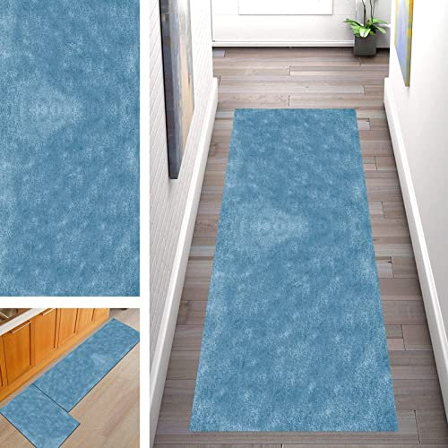 Teppich Läufer Blau, Küchenläufer Lang Teppichläufer Flur rutschfest Waschbar Modern Abstract Wohnzimmer Schlafzimmer Büro Küchenteppich, Küchen Korridor Teppich Meterware Anpassbar Größe 50X300CM