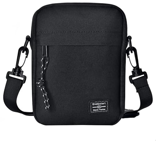 Burlife Men's Smartphone Shoulder Bag, Cellphone Crossbody Bag , Vertical Cell Phone Purse with Strap Cloth Messenger Satchel Zippers Cross Body Handbag Card Wallet, Black