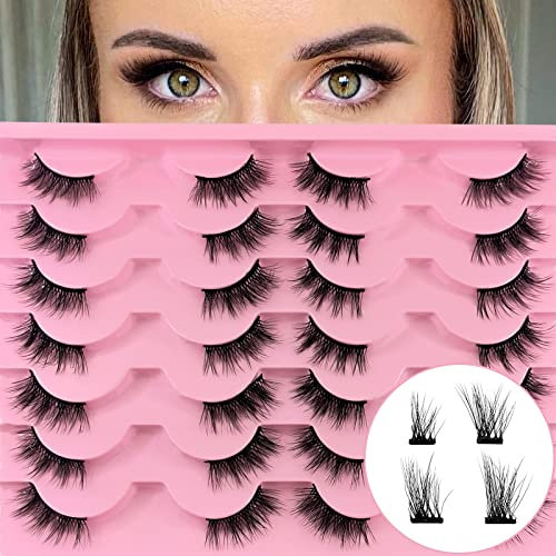 14 Paar Halbe Wimpern Cateye 12mm Kurze Katzenauge Künstliche Wimpern Natürliche Optik 1/2 Winkel Falsche Wimpern Set 3/4 Ecken Wiederverwendbar Leichte Make-up Wimpern (3D02)