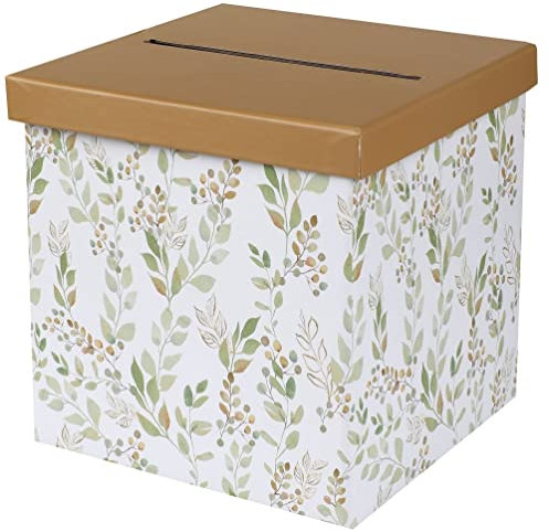 Miss Lovely Geld-Box Brief-Box Kuvert-Kiste Hochzeits-Post Botanical Wiesen-Blumen Blüten & Eukalyptus Blätter-Ranke weiß & grün Hochzeits-Karten Geld-Geschenke Hochzeit Sammel-Box