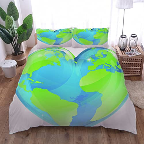 Copripiumino Matrimoniale 260x240, 3D Stampa Mappa A Forma Di Cuore Stampa 3 Pezzi Set Di Biancheria Da Letto Matrimoniale In Microfibra Copripiumini Con Cerniera E 2 Federe Bedding Adatto Adulti