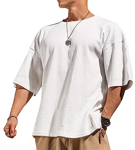 Muscle Alive Hommes De Base Manche Longue Gaufre Sweatshirts Ample Entraînement Workout Chemise à col Rond