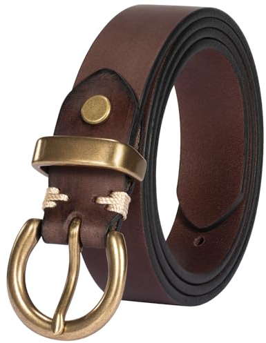 TYWestyles Womens Belt for Jeans Genuine Leather Belt Vintage Solid Brass Circle buckle Gift Box Packaging