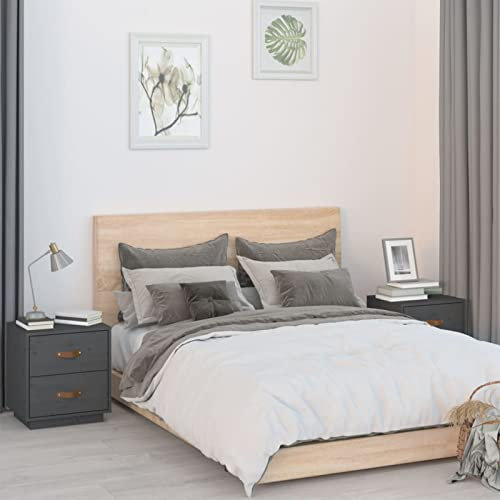 LAPOOH Nachttische 2 STK Nachtschrank, Nachtkonsole, Bedside Tables, Nachtkästchen, Beistellschrank, Nachtkommode, Nightstand, Grau 40x34x45 cm Massivholz Kiefer
