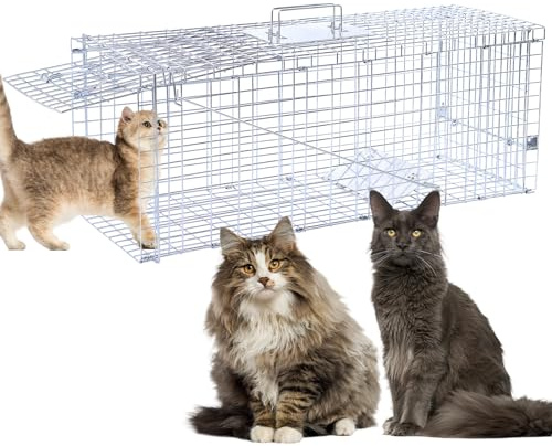 81,3 cm lebende Tierfallen, humane Tierfalle für streunende Katzen bis zu 7,5 kg, Waschbären, Eichhörnchen, Stinktiere, Maulwurf, Murmeltiere, Gürteltier, Kaninchen, Stahl, faltbar, mit Pedalauslösern