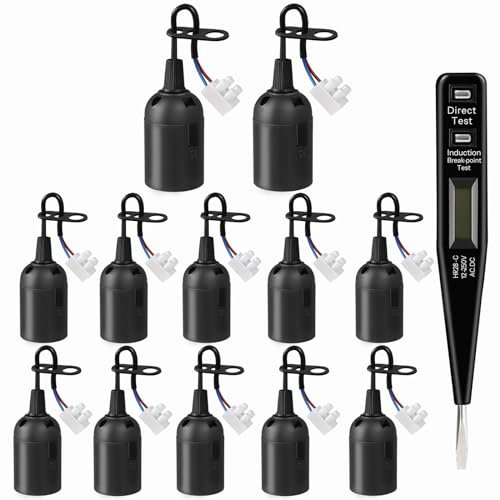 SCNNC Schwarz Fassung E27 Renovierfassung Lampenfassung Baustellenfassung mit VDE-Spannungsprüfer, 250V 4A Ersatzfassung Max.60W, Baufassung E27 für Bauarbeiten Küche Wohnzimmer, 12 Stück