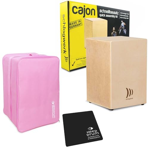 Schlagwerk CBA10S Cajon Schnell-Bausatz + keepdrum Tasche Pink mit Sitzpad
