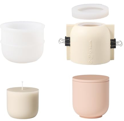 BOOWAN NICOLE 100 ml rund ljus burk betong gjutform med fyllning silikonformer, 3 oz stumpar ljushållare burk med lock silikonform skål för ljustillverkning hantverk (SH1024 915-2 LZ0625)