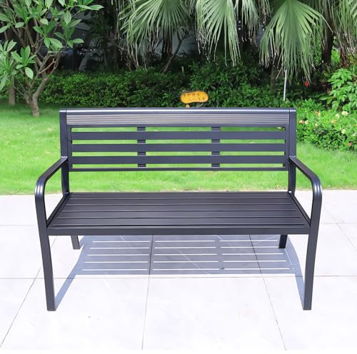 LLZJDDPLY Gartenbank Metall, 2-Personen-Gartenbank, Allwetter-Außenbank, Gedenkbank, Anzug for Garten, Veranda und Park(Color:Black)