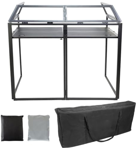 Foldable DJ Booth Stand with White and Black Lycra Scrim Covers and Carry Bag