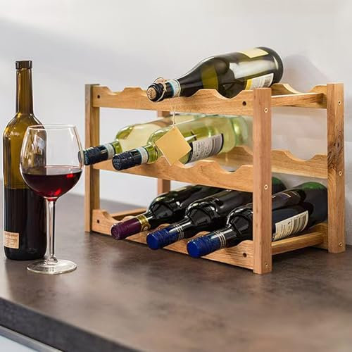 Vinoteca De Madera Maciza for 12 Botellas. Botellero Rústico for Apilar Botellas De Vino. Almacenamiento De Botellas De Vino for Hogar, Bodega, Bar, Cocina