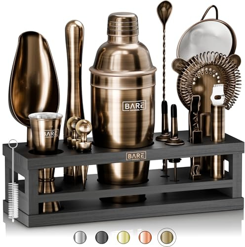 BARE BARREL® Mixology Barkeeper-Set Bar-Set | 16-teiliges Cocktail-Shaker-Set | Martini-Barzubehör Mixwerkzeuge für zu Hause | inkl. 35 Rezeptkarten | Geschenkset (680.4 g Cobbler Shaker,