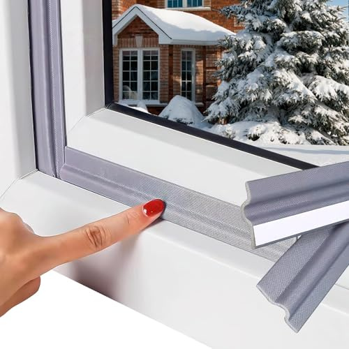 6M/236 Inch Window Draft Excluder T Shape Self-Adhesive Insulation Seal Strip, Windproof Soundproof Noise Blocker Foam Tape for Indoor Window Door Frame(Grey)