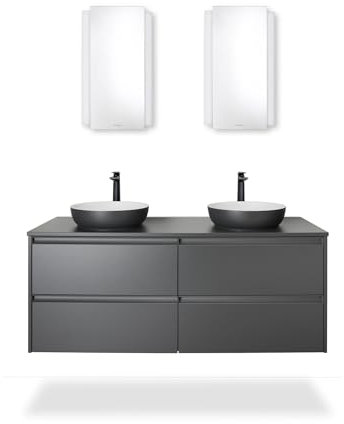 Duravit Sivida Aufsatzwaschtisch, rund, 400x400mm, ohne Hahnloch, ohne Überlauf, 266000FI00, Farbe: Innenfarbe Weiß Seidenmatt, Außenfarbe Dunkelgrau Matt