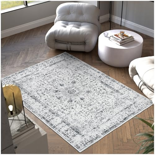 tectake® Tapis Salon Vintage Tapis Chambre antidérapant & Lavable 120x170cm, Poils Ras idéal Décoration Salon, Salle à Manger, Bureau, Chambre, Cuisine, Dressing, Descente de lit