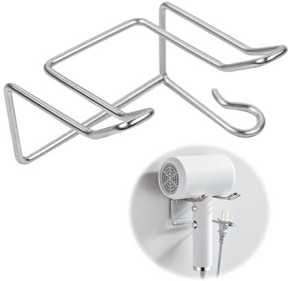 Porta Phone Bagno da Muro, Porta Phon Porta Piastra in Acciaio Inossidabile, Adesivo Porta Phon da Muro, con Portacavi, Porta Asciugacapelli, Asciugacapelli Senza Trapano per il Bagno/Barbiere