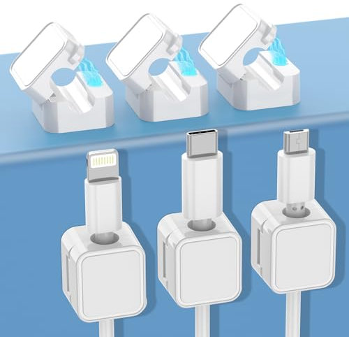 6 Pack Cable Tidy Clips Cord Organiser Holder Magnetic Cable Management Self Adhesive Wire Holder Organiser for Desk,Nightstand,Charging Cables,Kitchen Appliances,Office Supplies (White)