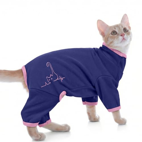 Vestiti per Gatti Sphynx, Tuta Vestito Invernale Tuta Recupero Giubbotto Maglioncino Gatti Body con Le Zampe(Blu, S)