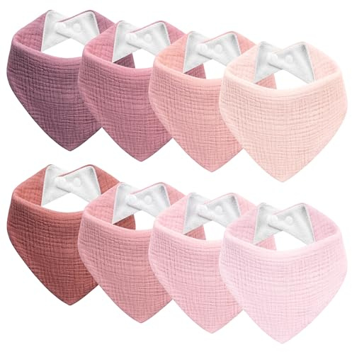 Kewlife gift Baberos Bebe de Muselina Para Bebé, Pañuelo Triángulo Para el Cuello Del Bebé, Baberos Ajustables Para Niños y Niñas - 8 Paquetes