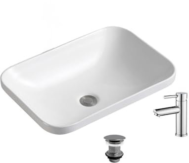MOB-IN Lavabo da incasso rettangolare 53 x 37 cm Palma + rubinetto + piletta