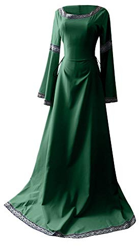 Sfwqoifou Mittelalter Kostüme Damen mit Hüftgürtel Gothic Karneval Kleidung Prinzessin Kleid Vintage Halloween Partykleid Renaissance Hoher Taille Medieval Dress Retro