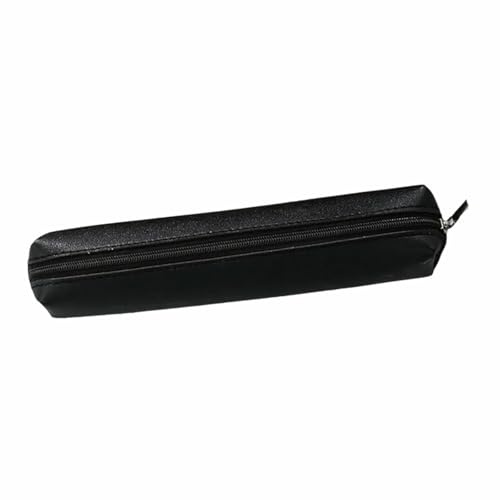 Piccolo astuccio in pelle leggero per penne con cerniera, astuccio da viaggio per trucchi per studenti, adulti, donne, uomini, portapenne in pelle, Nero