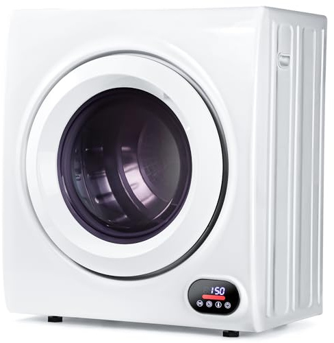 Gleedelish 21.1 LBS Compact Laundry Dryer, 3.5 cu ft Front Load Stainless Steel Clothes Dryers With Exhaust Pipe, 1500W, LCD Control Panel, 4 Function Portable Dryer For Apartments, Home, Dorm, White
