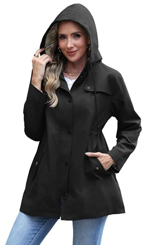 RUMIA Raincoat Women Waterproof Long Hooded Trench Coats Lined Windbreaker Jackets for Women 2026 Black 2XL