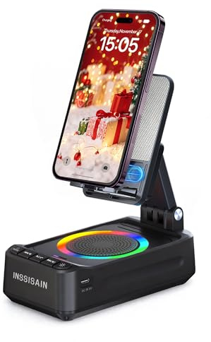 INSSISAIN Christmas Birthday Gift for Men,Christmas Stocking Fillers,2000mAh Portable Speaker with RGB Lights,with Phone Stand,Increase Volume by 200%,5.3 Bluetooth/Induction Speaker(Multicolor-1)