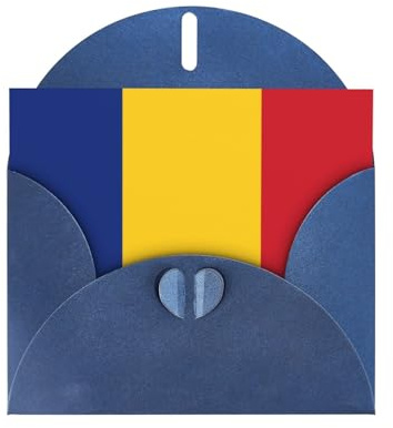 Flag of Romania Greeting Card with Blue Envelope Holidays Birthdays Weddings Anniversaries Write Unique Blessings