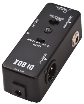 Luocute DI-Box-Gitarrenpedal, Mini-Effektpedal mit Extrem Geringer Verzerrung, mit Gehäusesimulator und Verstärkungsschalter, für Symmetrischen, Unsymmetrischen E-Gitarren-Bass-Ausgang