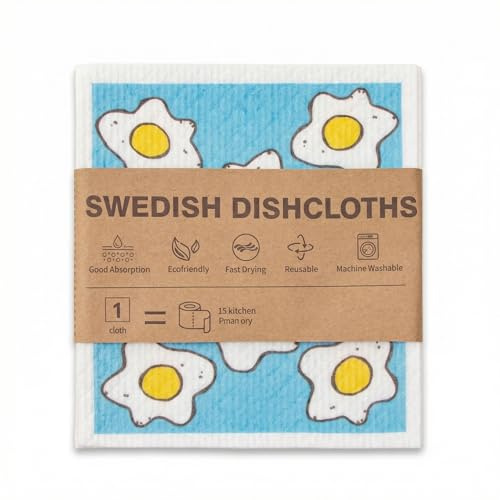SINJAETRQ 6 Pack Swedish Dishcloths with Egg-Flower Pattern - Reusable, Super Absorbent & Quick-Drying Eco Friendly Kitchen Cleaning Cloths, 20x18cm