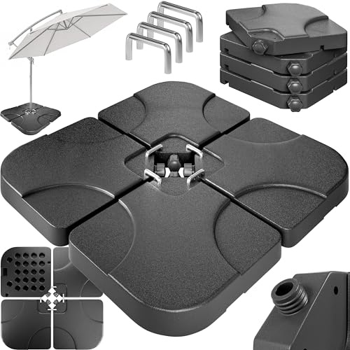 Casaria® Sonnenschirmständerplatten 4er Set bis 80 kg befüllbar mit Wasser Sand für Ampelschirm Bodenkreuz Metallverbindern wetterfestes Schirmgewicht