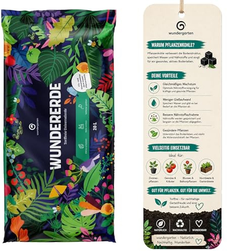 1x 20L Bio Universalerde torffrei – Mit Pflanzenkohle – Wundergarten Wundererde – Blumenerde für Zimmerpflanzen, Balkon & Garten – Weniger Gießen & Düngen