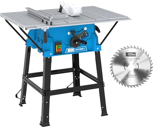 Güde GTK 2000.1 Tischkreissäge - 230 Volt, 2000 Watt, 4800 Umdrehungen pro Minute, Schnitthöhe 8,7 Zentimeter, 2 Stück Hartmetall-Sägeblätter 25 Zentimeter, Tisch 63 mal 54 Zentimeter, Absauganschluss