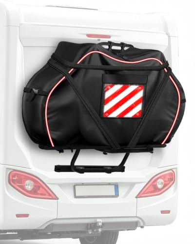 OlaVeg 600D Series Bike Cover 2 Bikes for Motorhome Hitch‑mounted Racks | Motorhome Bike Cover, Tear-resistant, Waterproof, with a Warning sign Pocket & Reflective Strip