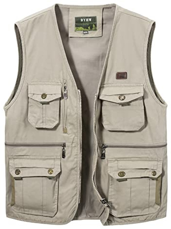 Oralidera Gilet Sans Manche Chasse pour Homme Veste de Pêche Multi-poches de Photographe Gilet de Reporter Homme Randonnée, Beige, L