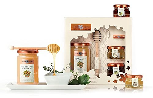 Confezione 3 Vasetti Miele Regina | Agrimontana | Fiori di arancio | Acacia | Melata di Bosco | Dosamiele in Legno Omaggio | Idea Regalo