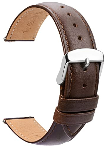TStrap Leder Uhrenarmbänder 20mm - Ersatz Weich Braun Schnellverschluss Uhrenarmband - Smartwatch Armband für Herren Damen - Sportarmband mit Dornschließe - 14mm 16mm 18mm 19mm 21mm 22mm 23mm 24mm