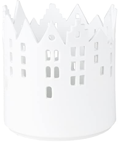 Räder Teelichthalter Stadtlicht Marktplatz in Weiß handgefertigt 11x10 cm | wunderschöne Tischdekoration, Kerzenhalter aus Keramik, als Geschenk oder Mitbringsel zu Weihnachten