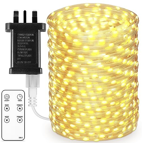 HCYW Fairy Lights Plug in, 100M 1000 LED Warm White Outdoor Fairy Lights Mains Powered with Copper Wire & Flat Rubber Coating, IP65 Waterproof Cord, 8 Modes & Timer for Garden, Xmas, Indoor/Outdoor